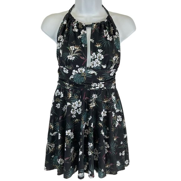 B2prity Swimsuit Womens Sz S Black Floral One Piece Tummy Control Swim Dress Nwt